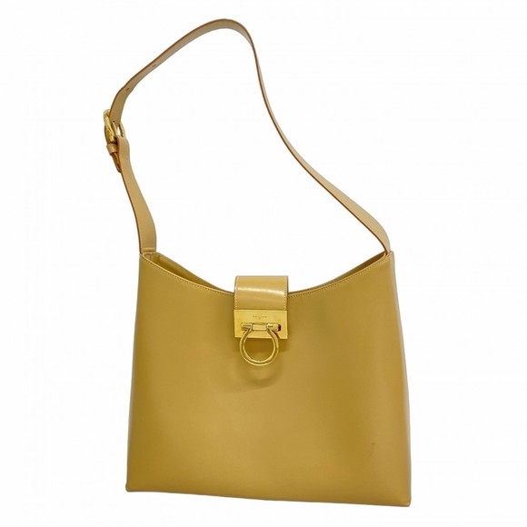 Salvatore Ferragamo Gancini Leather Shoulder Bag, Beige, Women's - Picture 1 of 12